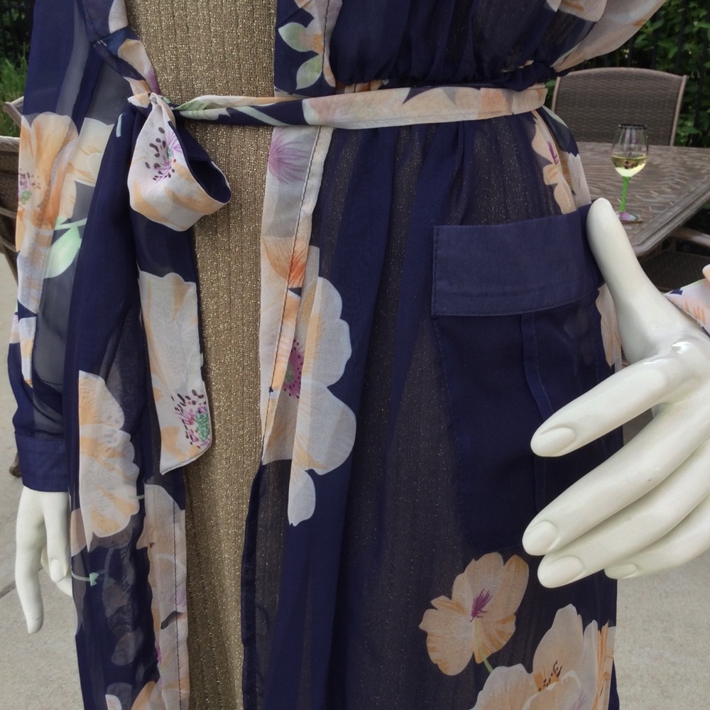 SHEER floral long 3/4 sleeve duster maxi COVER UP - Picture 16 of 16